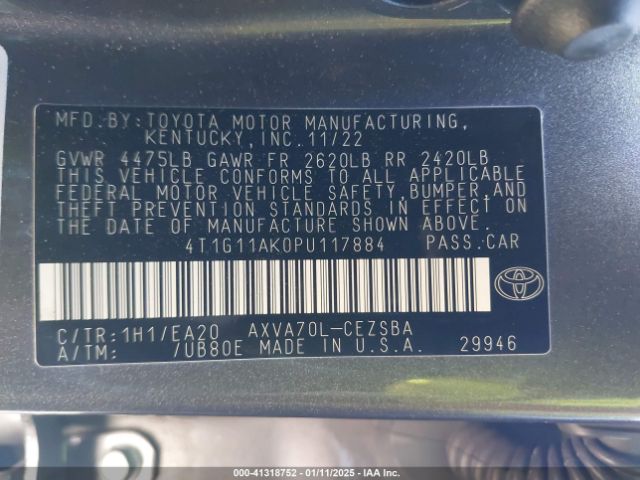 4T1G11AK0PU117884 Toyota CAMRY SE