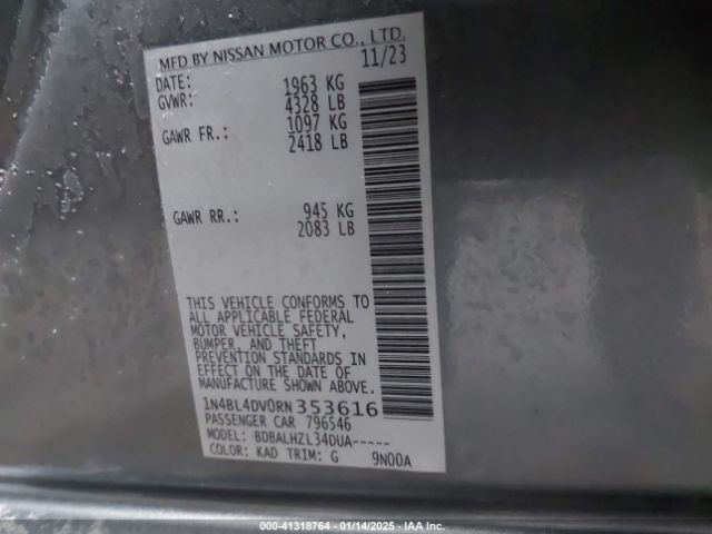 1N4BL4DV0RN353616 Nissan Altima Sv Fwd