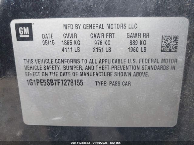 1G1PE5SB7F7278155 Chevrolet Cruze 2lt Auto