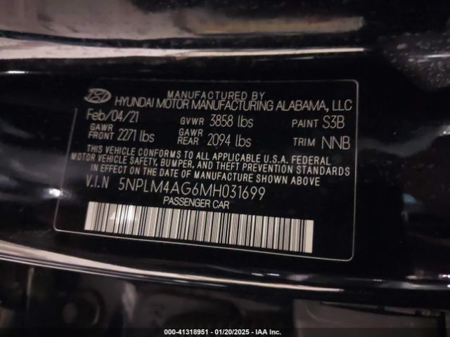 5NPLM4AG6MH031699 Hyundai ELANTRA SEL