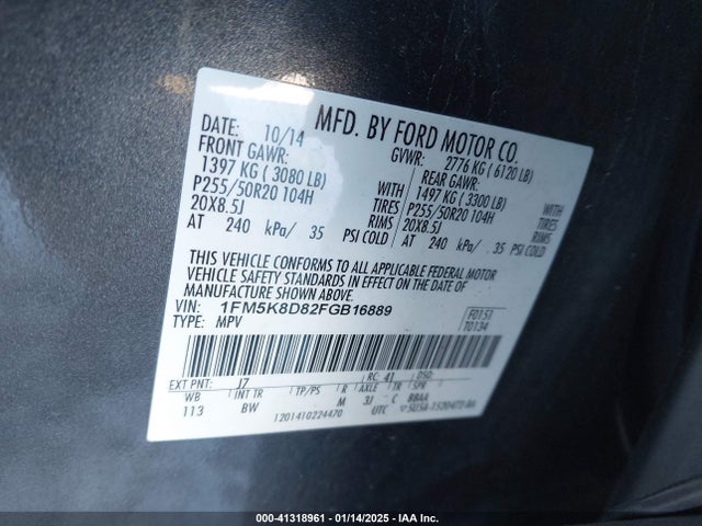 1FM5K8D82FGB16889 Ford EXPLORER XLT