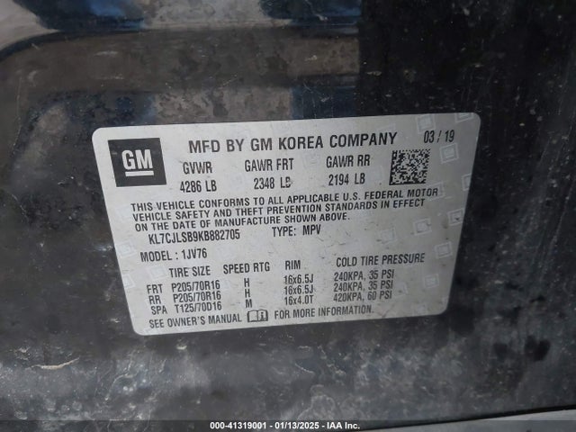 Chevrolet Trax Lt 2019 KL7CJLSB9KB882705 Image 9