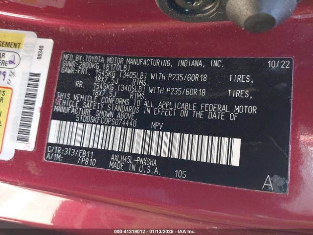5TDDSKFC0PS074440 Toyota Sienna Xse