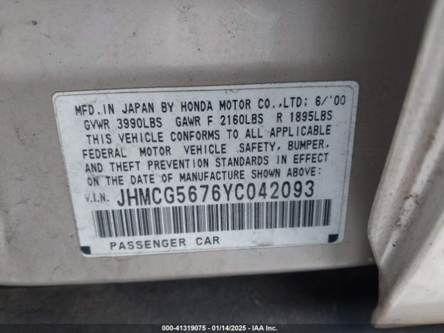 2000 HONDA ACCORD SDN JHMCG5676YC042093 Photo 8