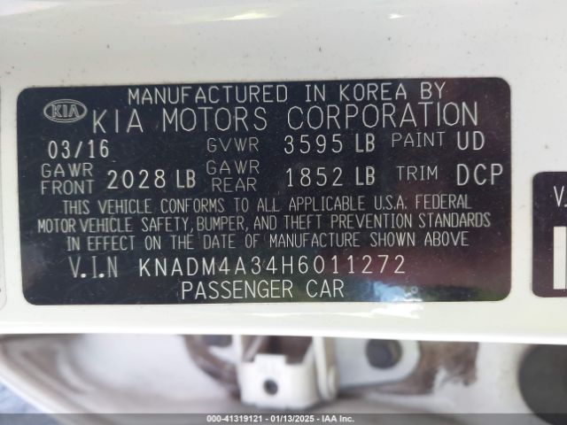 KNADM4A34H6011272 KIA RIO LX