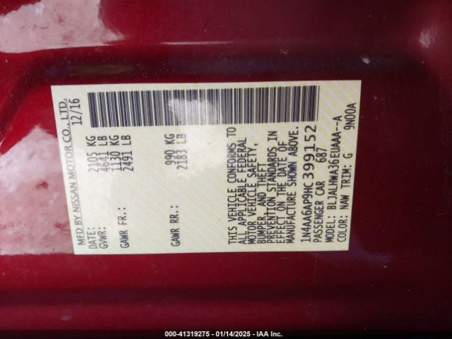 1N4AA6AP9HC399152 Nissan Maxima 3.5 Platinum