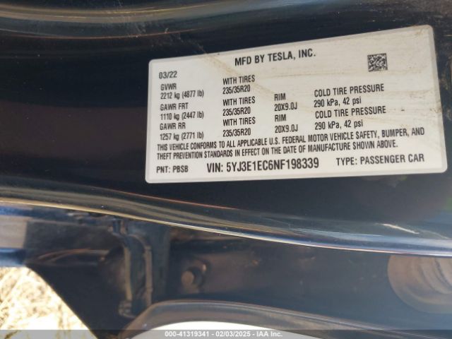 2022 TESLA MODEL 3 5YJ3E1EC6NF198339 Photo 8