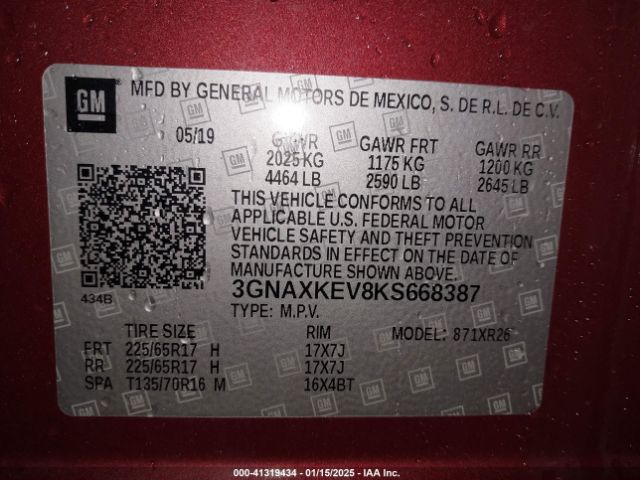 3GNAXKEV8KS668387 Chevrolet EQUINOX LT