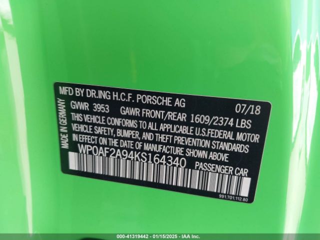 2019 PORSCHE 911 WP0AF2A94KS164340 Photo 8