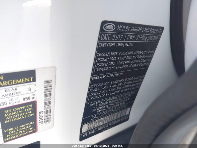 Land Rover s/c lev2 ulev 2017 SALGS5FE2HA343755 Image 9