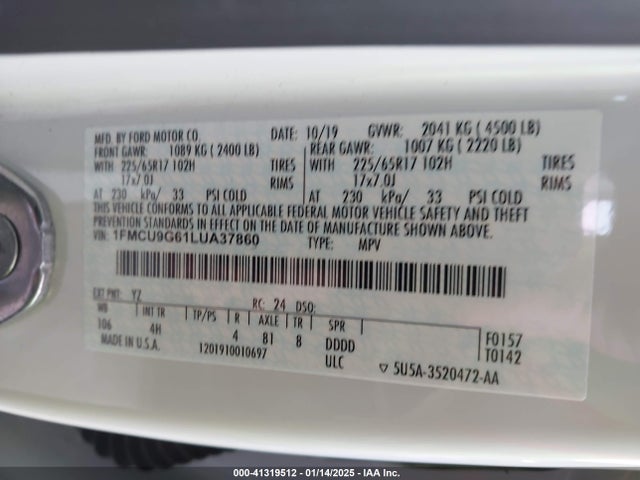 Ford ESCAPE SE 2020 1FMCU9G61LUA37860 Image 9