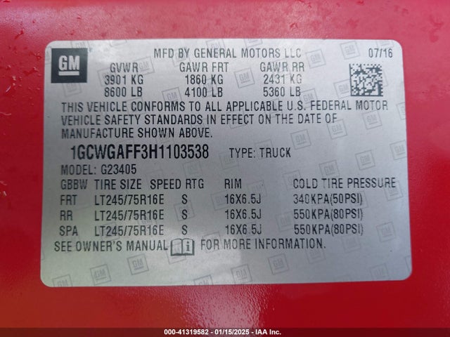 Chevrolet Express 2500 Work Van 2017 1GCWGAFF3H1103538 Image 9