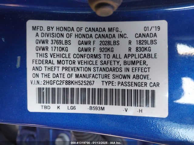 Honda Civic Sport 2019 2HGFC2F88KH525267 Image 9