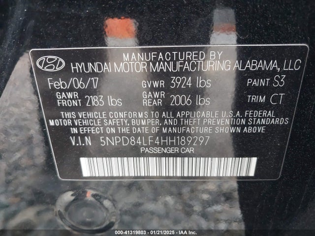 5NPD84LF4HH189297 Hyundai Elantra Value Edition