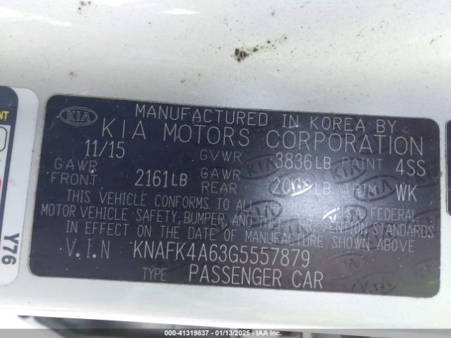 KNAFK4A63G5557879 KIA FORTE LX