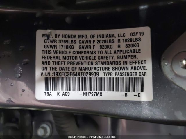 19XFC2F64KE029939 Honda Civic Lx