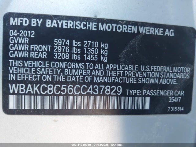 Aukcja sprzedaży 2012 Bmw 750li Xdrive, vin: WBAKC8C56CC437829, numer aukcji: 41319919