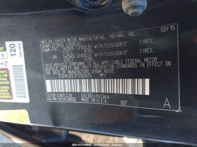 5TDYK3DC2FS582675 Toyota Sienna Xle/limited