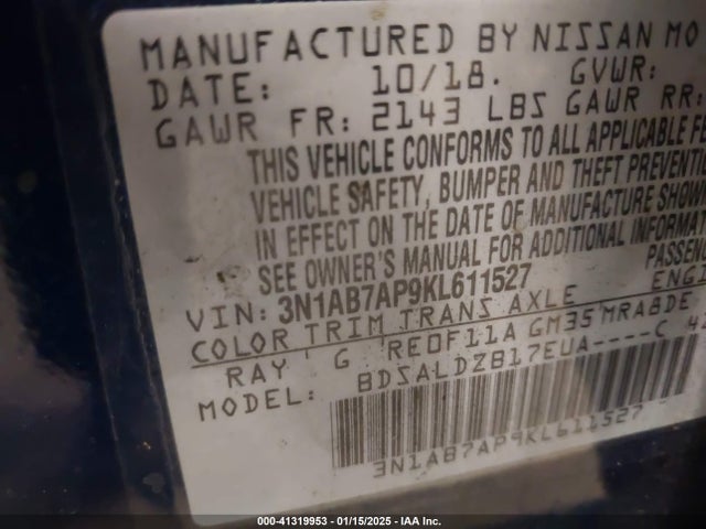 Nissan SENTRA SV 2019 3N1AB7AP9KL611527 Image 9