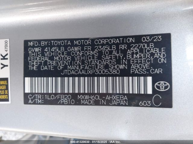 JTDACAAUXP3005380 Toyota Prius Le