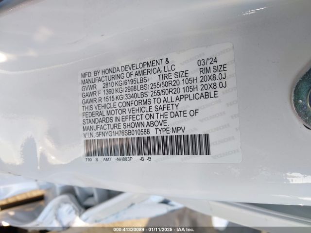 5FNYG1H76SB010588 Honda Pilot Touring