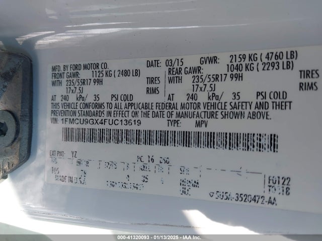 Ford ESCAPE SE 2015 1FMCU9GX4FUC13619 Image 9