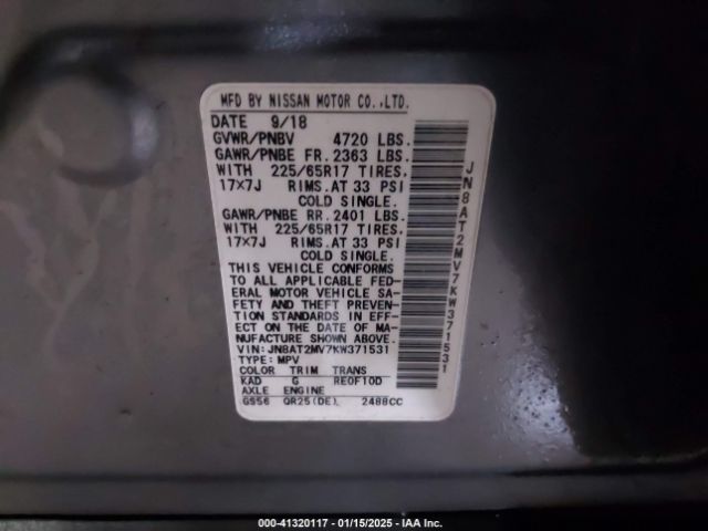 JN8AT2MV7KW371531 Nissan ROGUE S