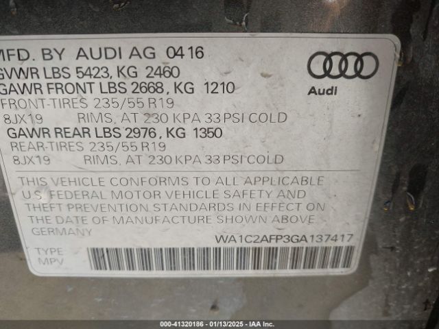 WA1C2AFP3GA137417 Audi Q5 2.0t Premium