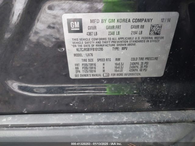 KL7CJRSB1FB101295 Chevrolet Trax Lt