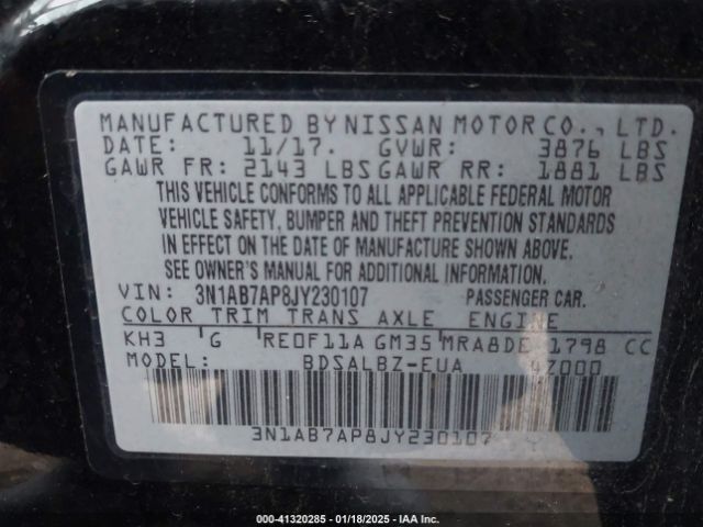 3N1AB7AP8JY230107 Nissan SENTRA S