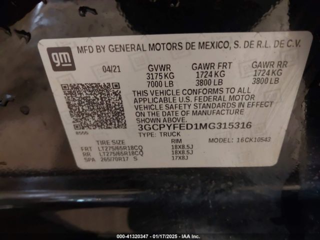 3GCPYFED1MG315316 Chevrolet Silverado 1500 4wd  Short Bed Lt Trail Boss