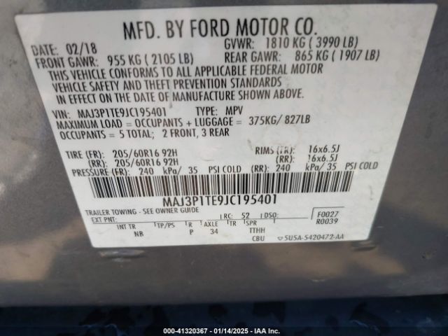 MAJ3P1TE9JC195401 Ford Ecosport Se