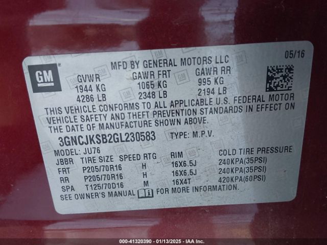 3GNCJKSB2GL230583 Chevrolet Trax 1ls