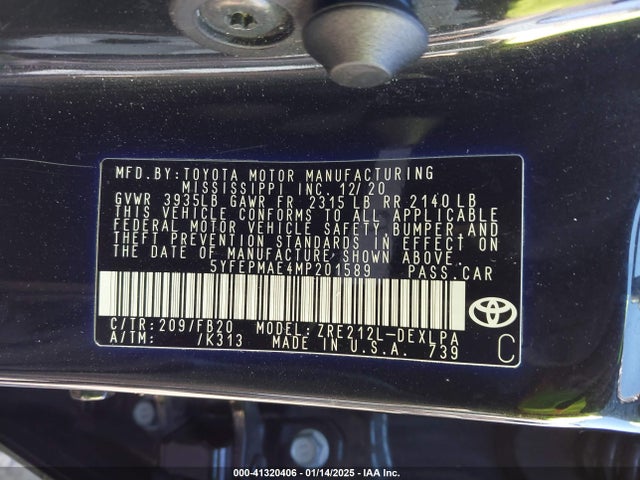 Toyota COROLLA LE 2021 5YFEPMAE4MP201589 Image 9