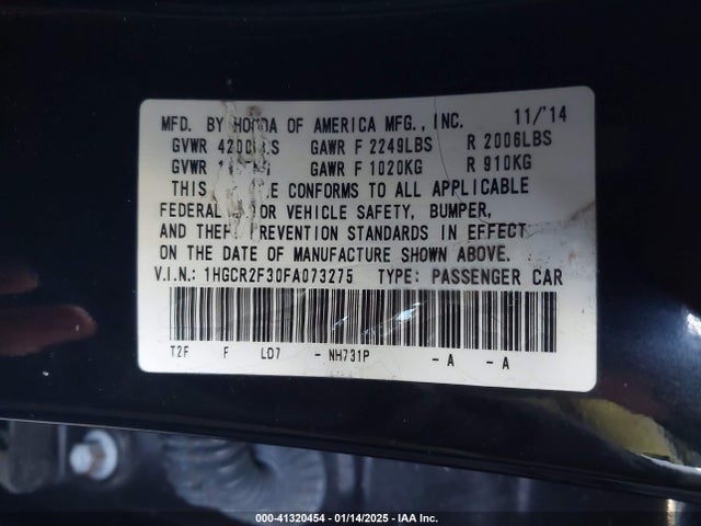 Honda ACCORD LX 2015 1HGCR2F30FA073275 Image 9