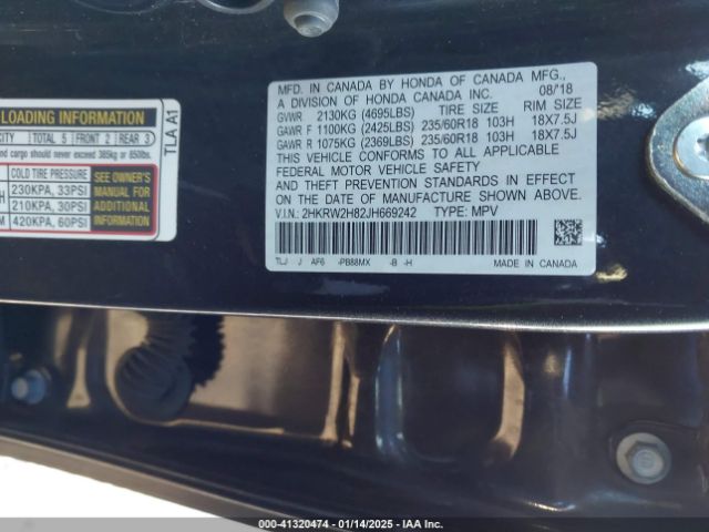 2HKRW2H82JH669242 Honda Cr-v Ex-l/ex-l Navi