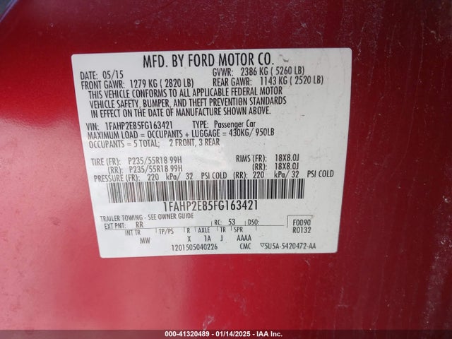 Ford TAURUS SEL 2015 1FAHP2E85FG163421 Image 9