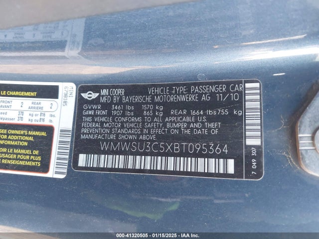 2011 MINI COOPER WMWSU3C5XBT095364 Photo 8