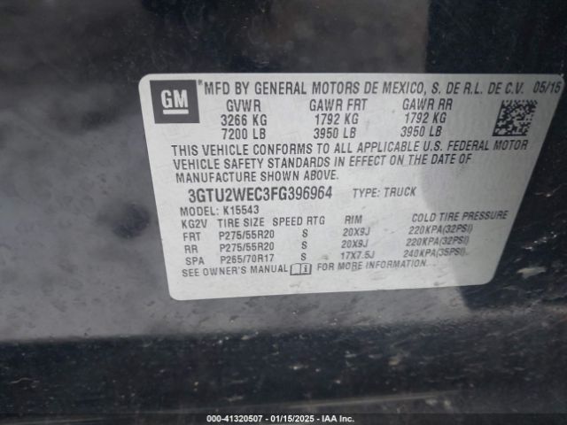3GTU2WEC3FG396964 GMC Sierra 1500 Denali