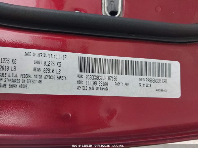 2C3CDXBG2JH187196 Dodge Charger Sxt Rwd