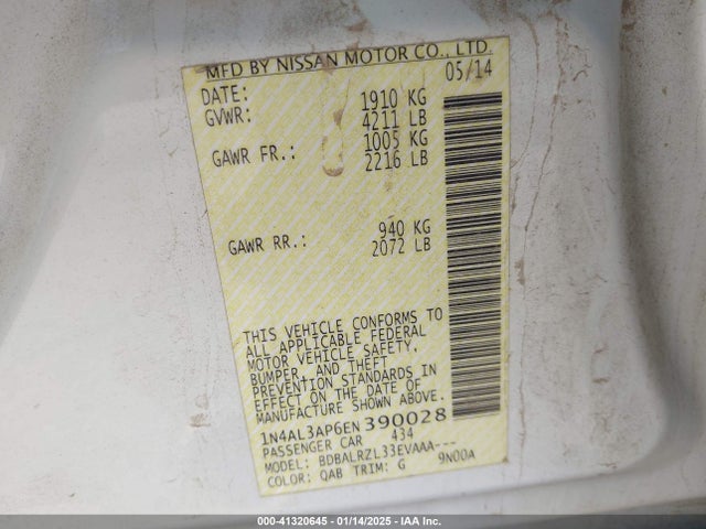 1N4AL3AP6EN390028 Nissan Altima 2.5 S