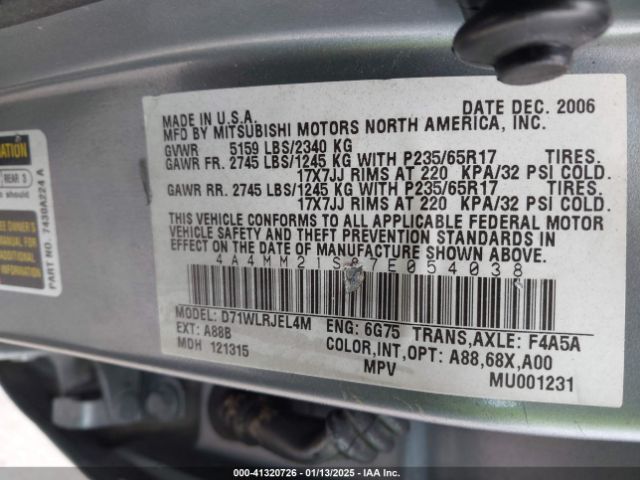 2007 MITSUBISHI ENDEAVOR 4A4MM21S87E054038 Photo 8
