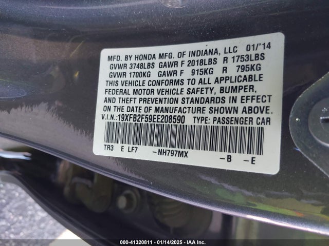 Honda Civic Lx 2014 19XFB2F59EE208590 Image 9