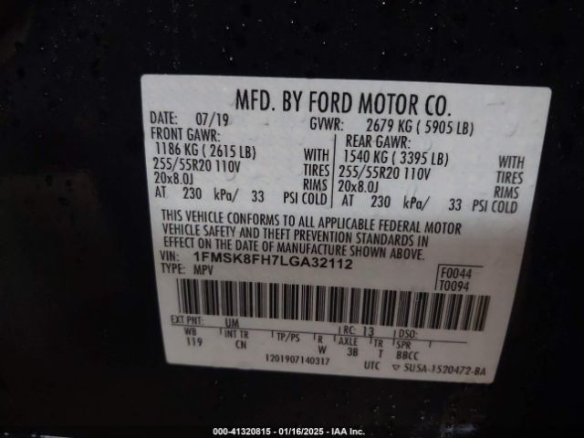 1FMSK8FH7LGA32112 Ford Explorer Limited