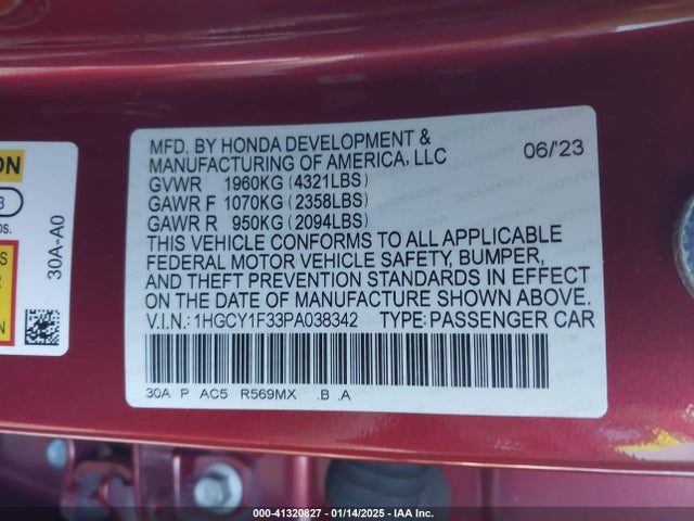 1HGCY1F33PA038342 Honda ACCORD EX