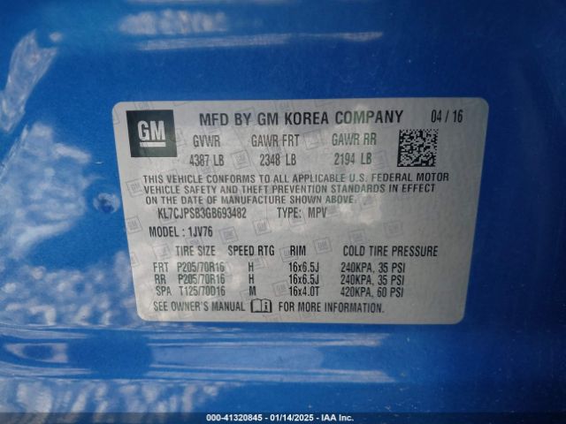 KL7CJPSB3GB693482 Chevrolet Trax Lt