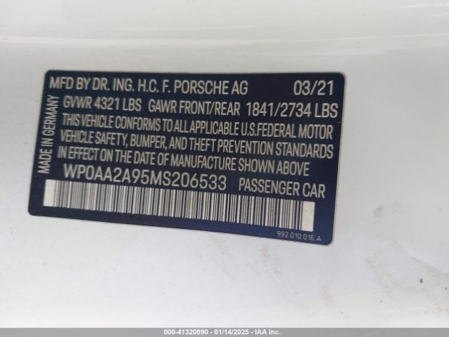 2021 PORSCHE 911 WP0AA2A95MS206533 Photo 8