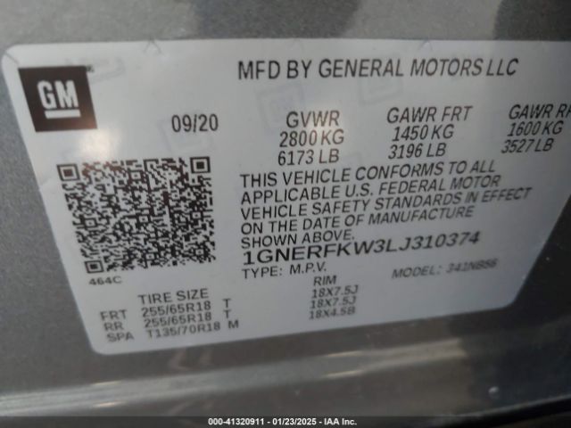1GNERFKW3LJ310374 Chevrolet Traverse Fwd Ls