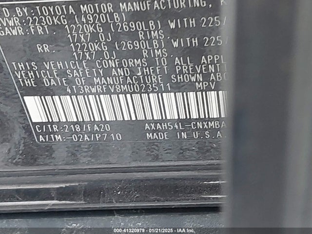 4T3RWRFV8MU023511 Toyota Rav4 Hybrid Xle
