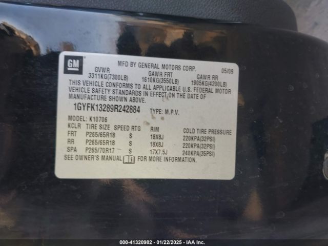 2009 CADILLAC ESCALADE 1GYFK13289R242884 Photo 8